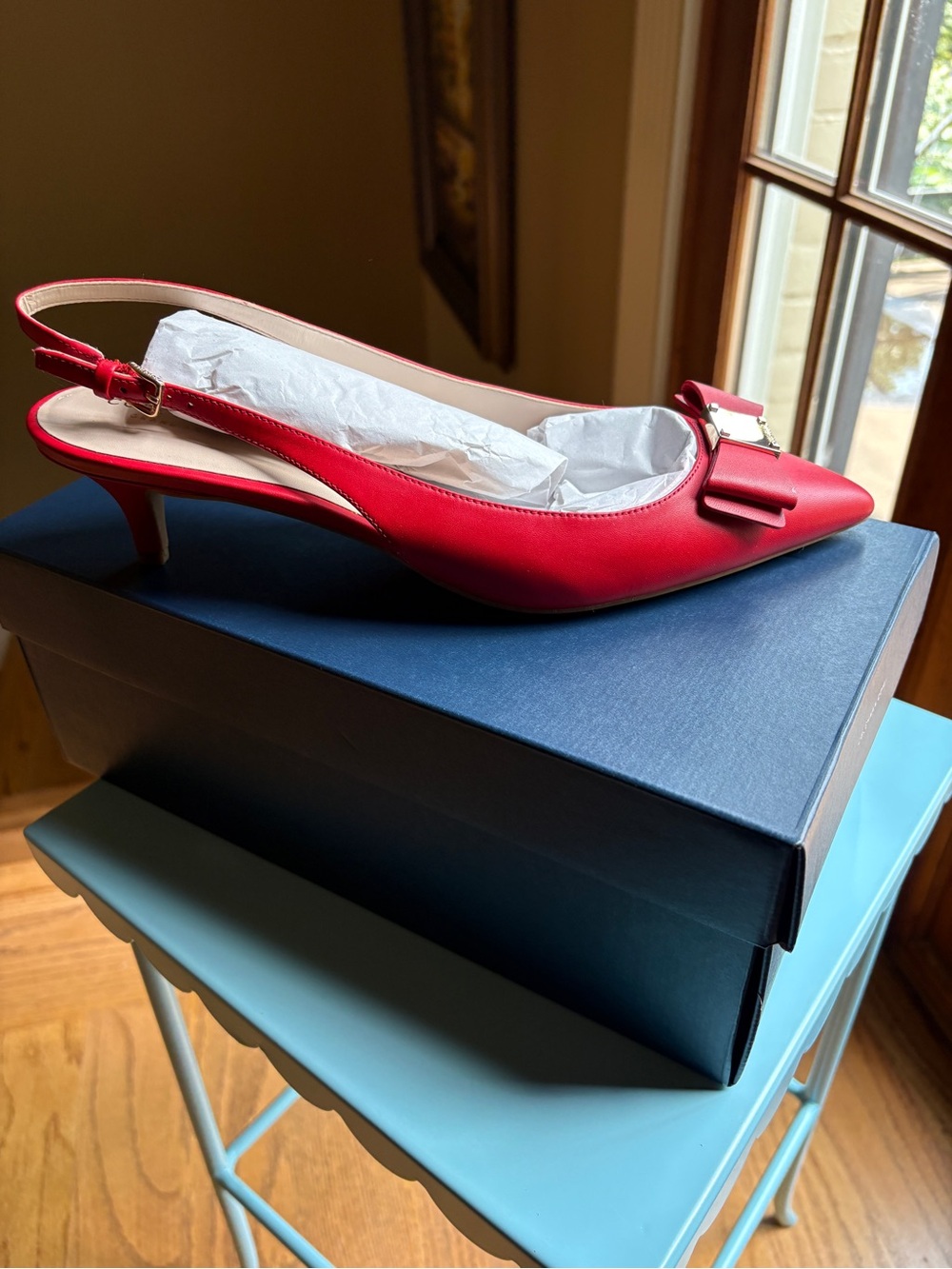 New in Box Cole Haan Tali Bow Sling Heel Red 10B - Picture 2 of 6